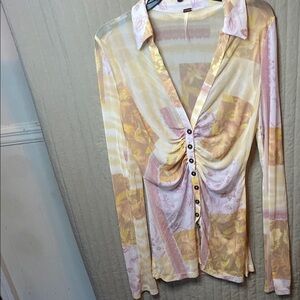 Sheer Multicolor Button-Down Top